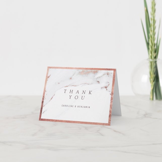 Roséguld marmor lyx modern bröllop tack kort (Framsida)