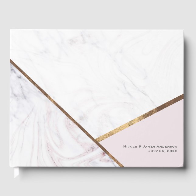 Roséguld Marmor Virvel Rodnad Rosa Bröllop Gästböcker (Framsida)