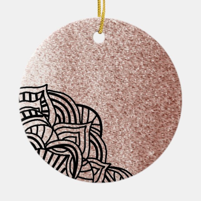 Roséguld med svart medaljong julgransprydnad keramik (Framsidan)