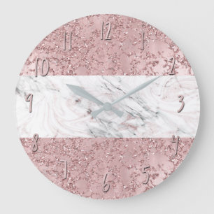 Roséguld Modern Glamour Marmor & Glitter Dekorativ Stor Klocka