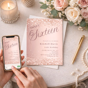 Roséguld modern Sweet 16 Inbjudningar