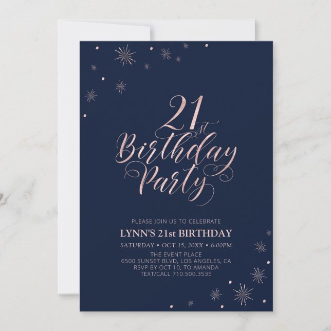 Roséguld | Modern typografi 21:a födelsedag Party Inbjudningar (Framsida)