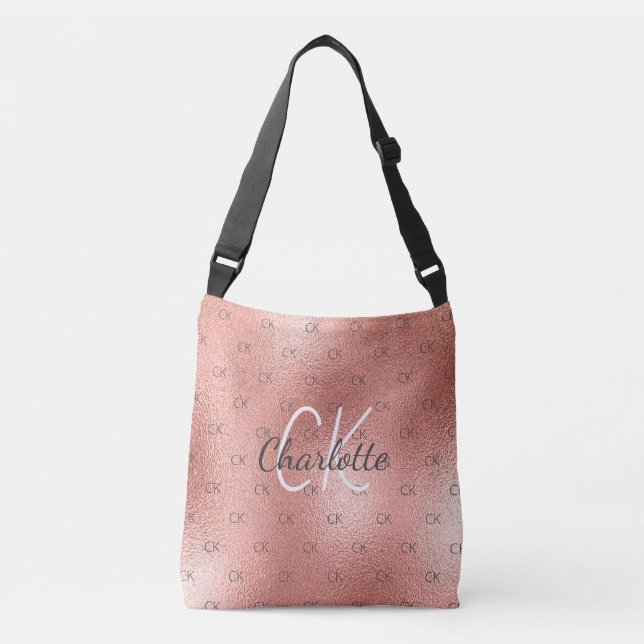 Roséguld monogram elegant skrift axelväska (Framsida)