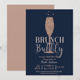 Roseguld Navy Champagne Prickig Bröllopsbrunch Inbjudningar