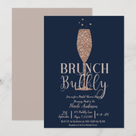 Roseguld Navy Champagne Prickig Bröllopsbrunch Inbjudningar