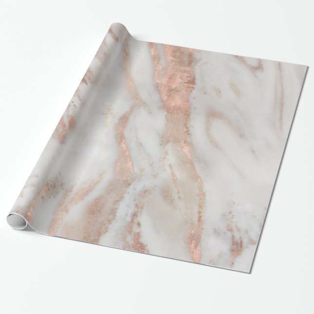 Roséguld och grå falsk marmorstruktur presentpapper (Utrullad)