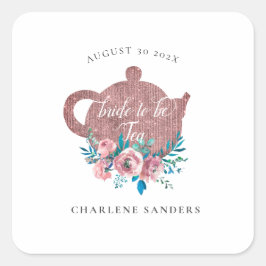 Roseguld och ljus aqua bröllopste  fyrkantigt klistermärke