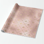 Roséguld och pastellrosa kronmönster presentpapper<br><div class="desc">Pappersinslag med Paris vintage-kronmönster.</div>