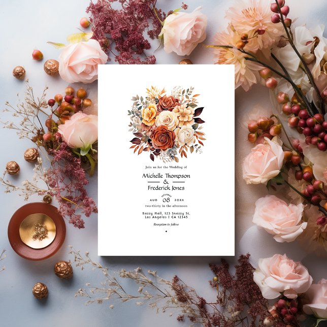 Roséguld och rosbrun blomsterbröllop inbjudningar (Skapare uppladdad)