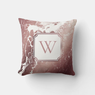 Roséguld och vit marmorstruktur med monogram kudde