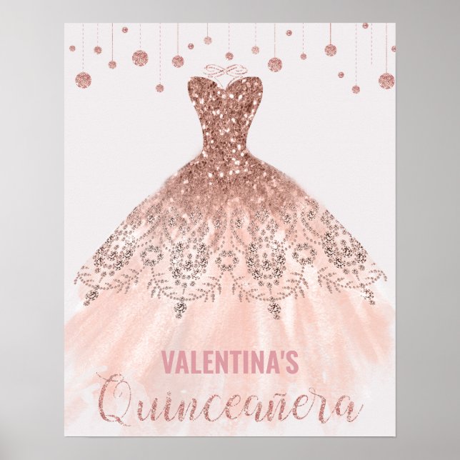 Roséguld Quinceañera 15-års födelsedags välkomstfi Poster (Framsidan)