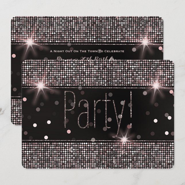 Roséguld Röda kinderfärg Silver Glitter Glittera P Inbjudningar (Fram/baksida)
