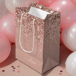 Roséguld Röda Rosa Glitter Skript Monogram Girlakt