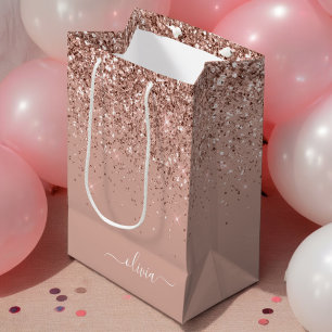 Roséguld Röda Rosa Glitter Skript Monogram Girlakt