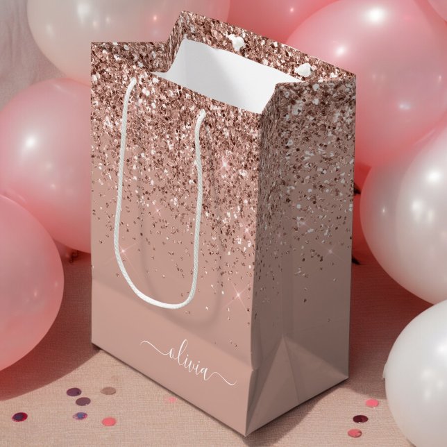 Roséguld Röda Rosa Glitter Skript Monogram Girlakt (Skapare uppladdad)