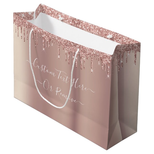 Roséguld Rodnad Glitter Anpassad Text Presentpåse (Framsidan Vinklad)
