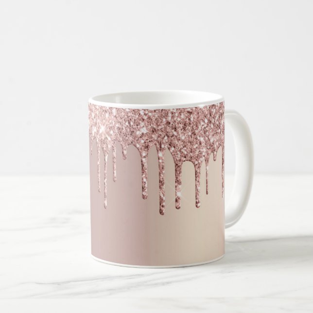 Roséguld Rodnad Glitter Gnistrande Droppar Kaffemu Kaffemugg (Framsida höger)
