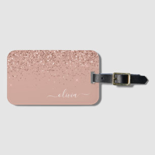Roséguld Rodnad Rosa Flickaktig Glitter Monogram Bagagebricka