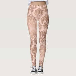 Roséguld Rodnad Rosa Modern Glamour Damask Leggings