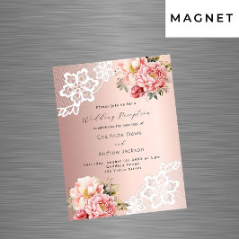 Roséguld rosa blommig spets bröllopsmottagning magnetisk inbjudningskort