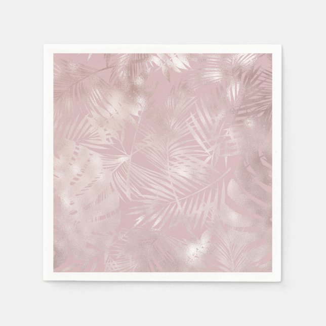 Roséguld Rosa Botaniska Tropiska Palmlöv Pappersservett (Framsidan)