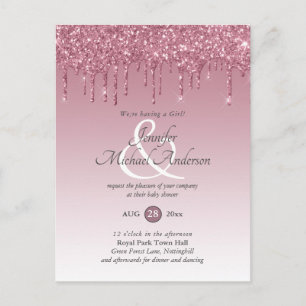 Roséguld Rosa Droppande Glitter Bebis Flickans Sho Vykort