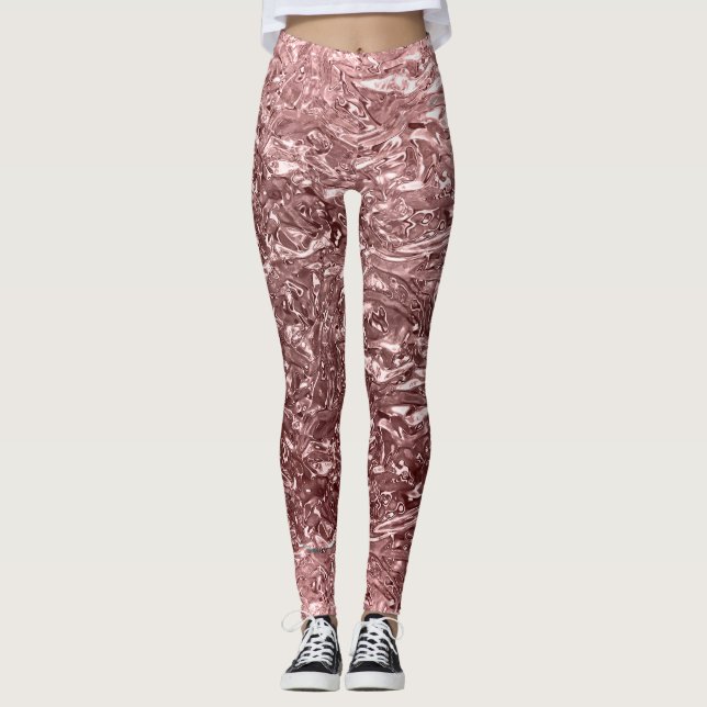 Roséguld Rosa Flytande Krom Metall Metallisk Utsee Leggings (Framsida)
