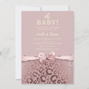 Roséguld Rosa Glam Leopardtryck Baby Shower Inbjudningar