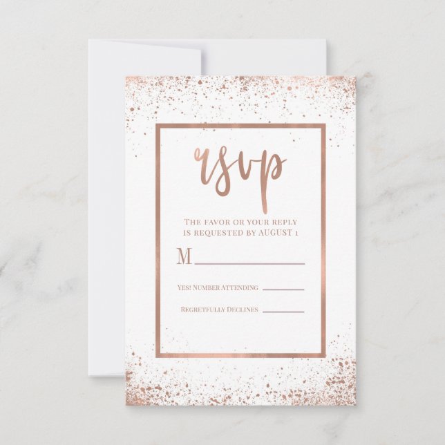 Roséguld Rosa Glam Modern Chic Bröllop RSVP OSA Kort (Framsida)