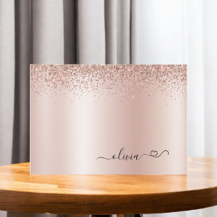 Roséguld Rosa Glitter Hjärtmonogram Tack Kort