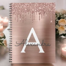 Roséguld - Rosa Glitter Metall Monogram Namn