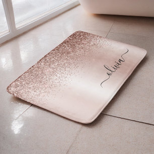 Roséguld - Rosa glitter metallisk monogramnamn Badrumsmatta