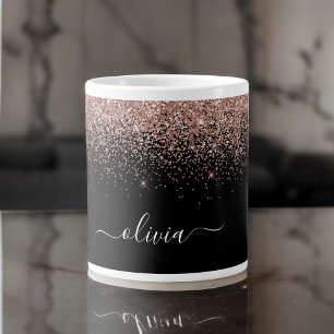 Roséguld Rosa Glitter Modernt Monogramnamn Jumbo Mugg