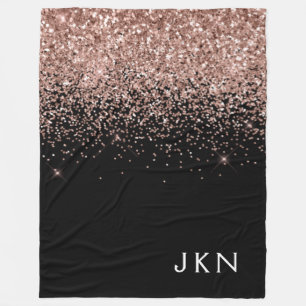 Roséguld Rosa Glitter Monogram Initialer Fleecefilt