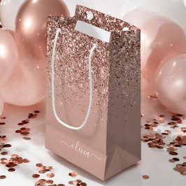 Roséguld Rosa Glitter Skript Monogram Tjejaktig