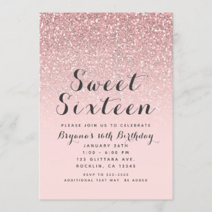 Roséguld Rosa Glitter Sweet 16-fest Inbjudningar