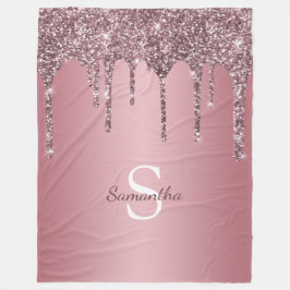 Roséguld Rosa Glitterdroppar Glitter Monogram Namn Fleecefilt