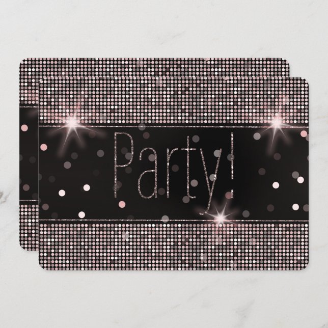 Roséguld Rosa Glitterljus Party Inbjudningar (Fram/baksida)