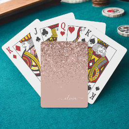 Roséguld Rosa Glittermonogram för tjej Casinokort
