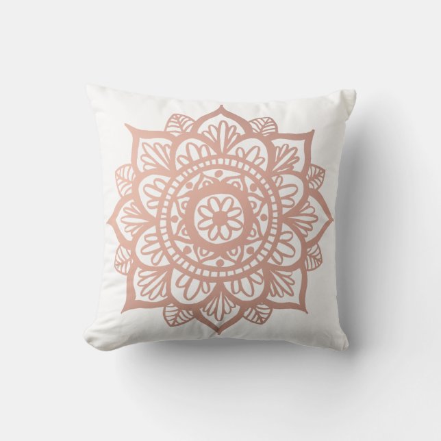 Roséguld Rosa Mandala Blomma Kudde (Framsida)