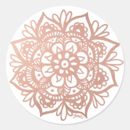 Roséguld Rosa Mandala Blomma Runt Klistermärke