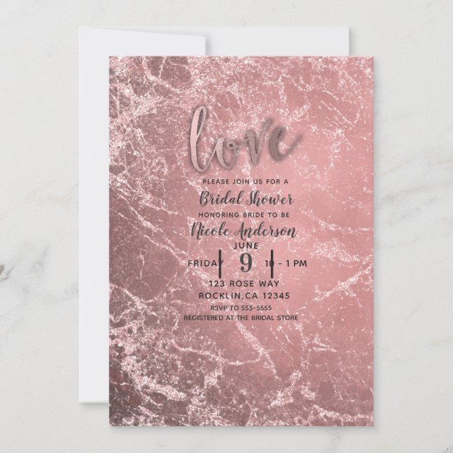 Roséguld Rosa Modern Glamour Marmor Bröllopsfest Inbjudningar (Framsida)