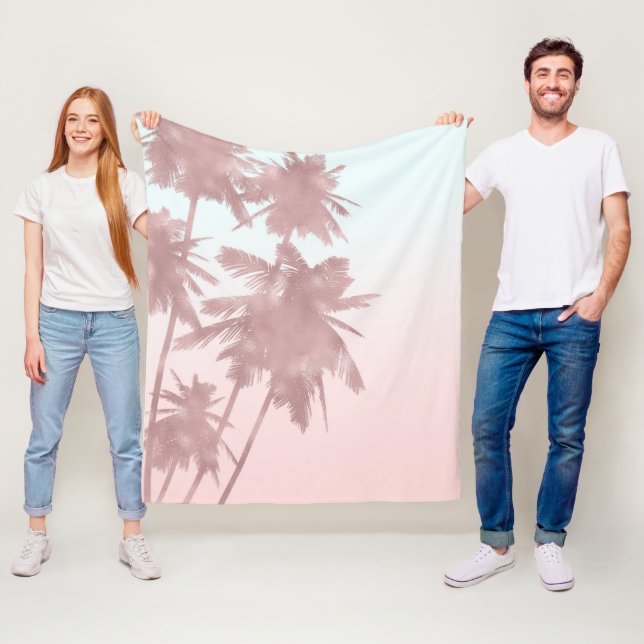 Roséguld Rosa Palmer Strand Ombre Palmträd Chic Fleecefilt (På plats)