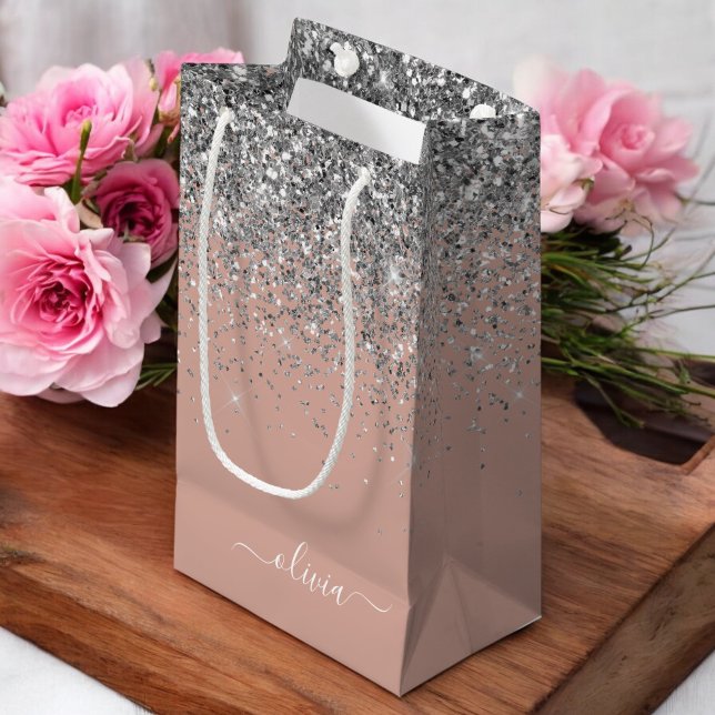 Roséguld Rosa Rosa Silver Glitter Monogram Girlig (Skapare uppladdad)