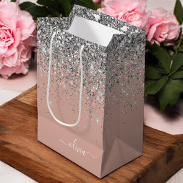 Roséguld Rosa Silver Glitter Monogram Girlaktig