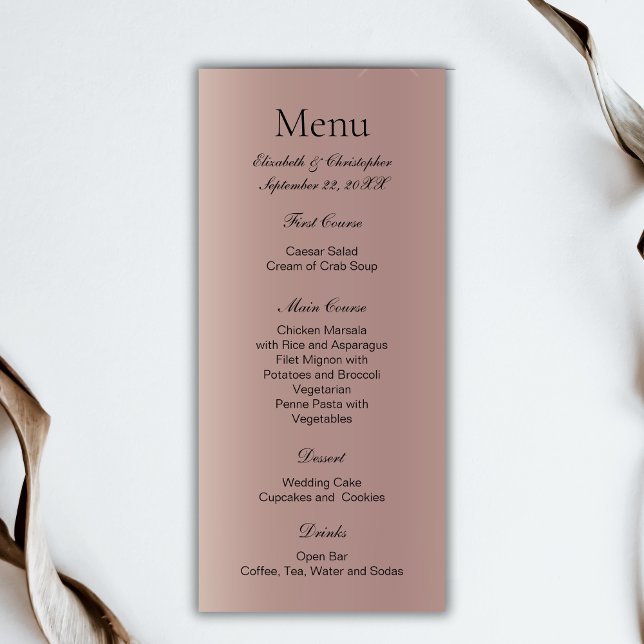 Roséguld Rosa Trendig Modern Bröllop Meny (Rose Gold Pink Trendy Modern Wedding Menu)