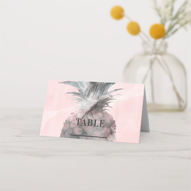 Roséguld Rosa Tropisk Ananas Bordsstolar Placeringskort (Framsida)