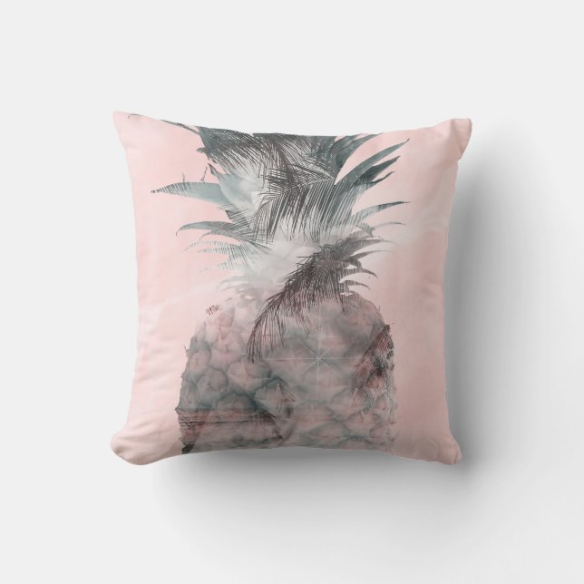 Roséguld Rosa Tropisk Sommar Ananas Glamour Kudde (Framsida)