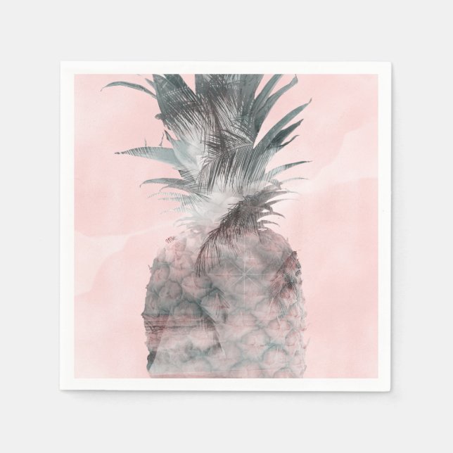 Roséguld Rosa Tropisk Sommar Pineapple Party Pappersservett (Framsidan)