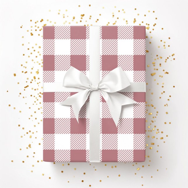 Roséguld Rosa Vit Rutig Mönster Presentpapper (Rose Gold Pink White Plaid Pattern Wrapping Paper)